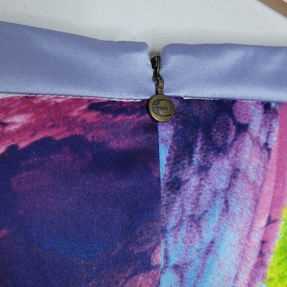 Just Cavalli Purple / Green Floral Print Satin Sheath Dress Size 44 / 8 - Picture 5 of 6